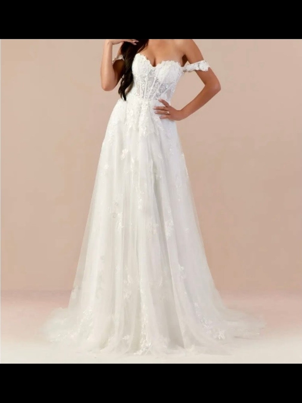 Azazie Florentina Off-The-Shoulder White Lace Bridal Gown Size 10 Nwt